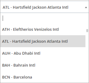 Airport drop-down list